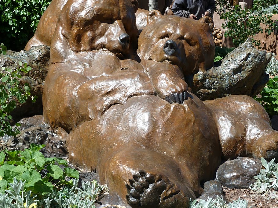 Bear, Statue, Metal, Animal, art, santa fe, new mexico, usa HD wallpaper