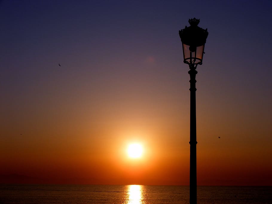 lantern, sun, great, sky, red, east, sunset, street light, lighting equipment HD wallpaper