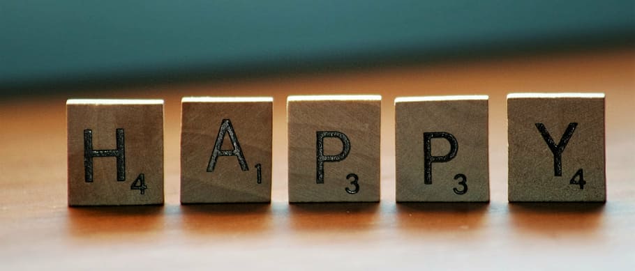 HAPPY scrabble cubes, message, text, letters, note, single Word HD wallpaper