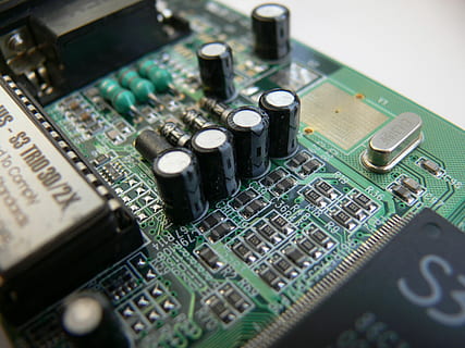 electronics, motherboard, capacitors, resistor, computer, macro HD wallpaper