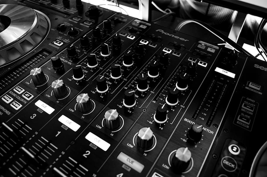 Black and Silver Mixing Board, audio, dj, mixer, mixing panel