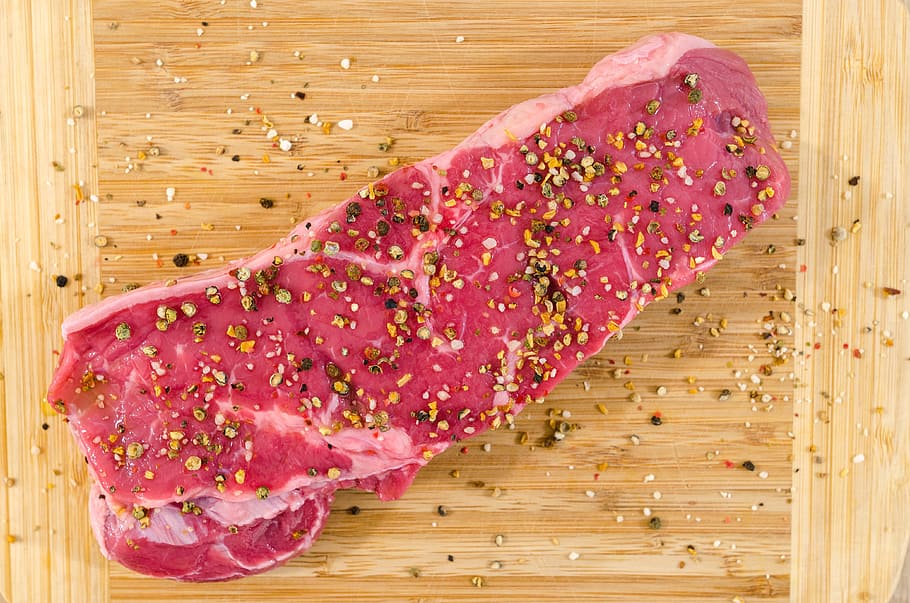 raw meat, wood, beef, steak, food, barbecue, pepper, fillet HD wallpaper