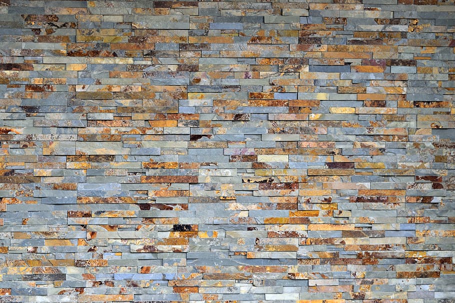 gray and brown mosaic wallpaper, brick wall, design, exterior, HD wallpaper