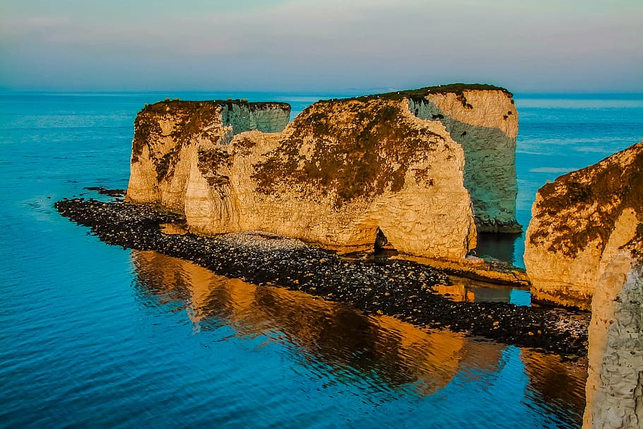 swanage bay, ocean, reef, sea, cliff, coastline, rock - Object HD wallpaper