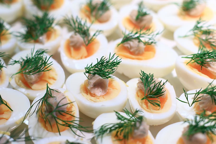 eggs, halves, dill, yellow, food, food and drink, rosemary HD wallpaper