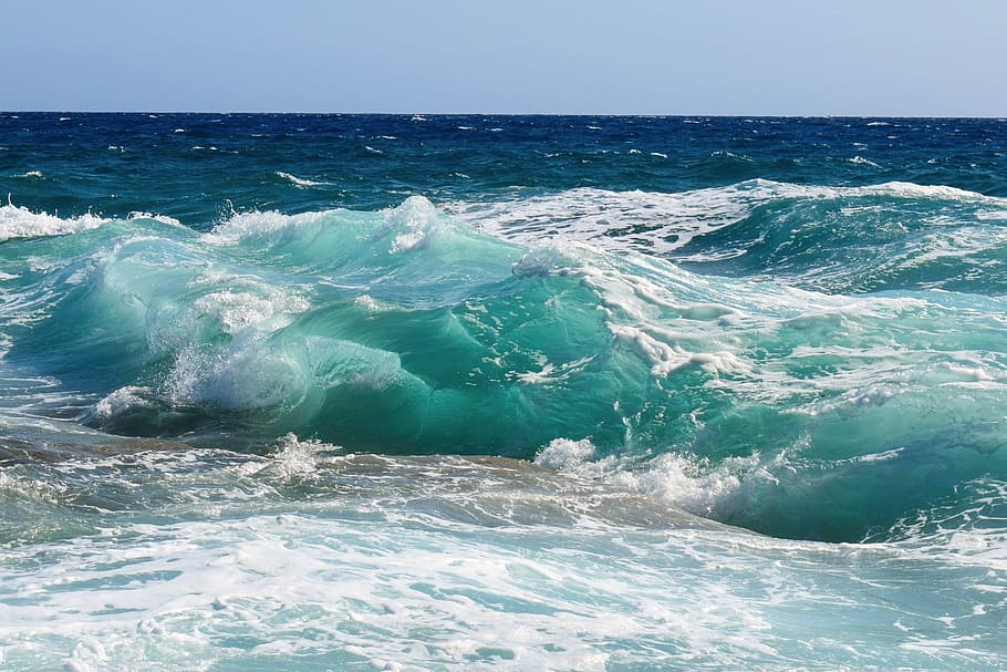 sea waves during daytime, transparent, turquoise, smashing HD wallpaper