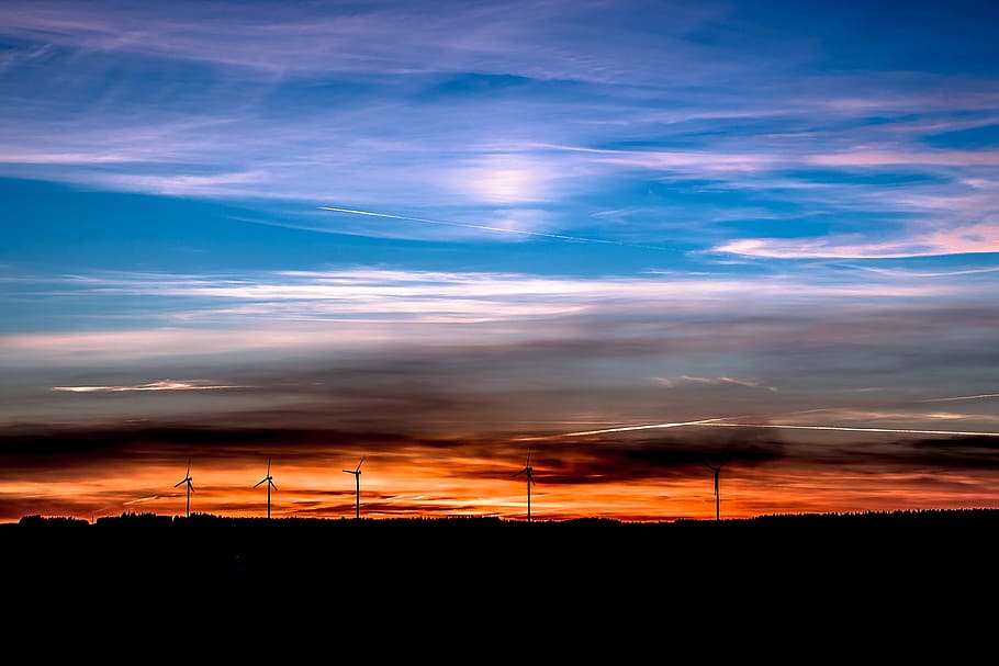 HD wallpaper: silhouette of five turbines during golden hour, sunset,  setting sun | Wallpaper Flare