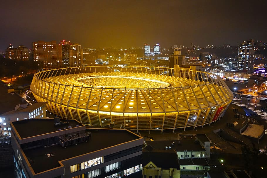 Kiev, Olympic Stadium, City, night shot, ukraine, cityscape, HD wallpaper