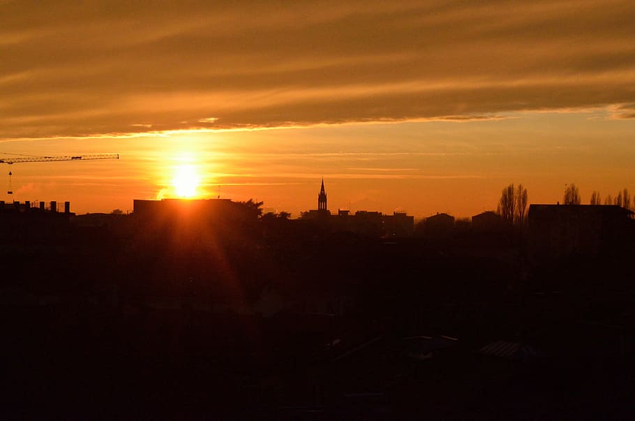 italy, sun, landscape, sunset, architecture, sky, silhouette HD wallpaper