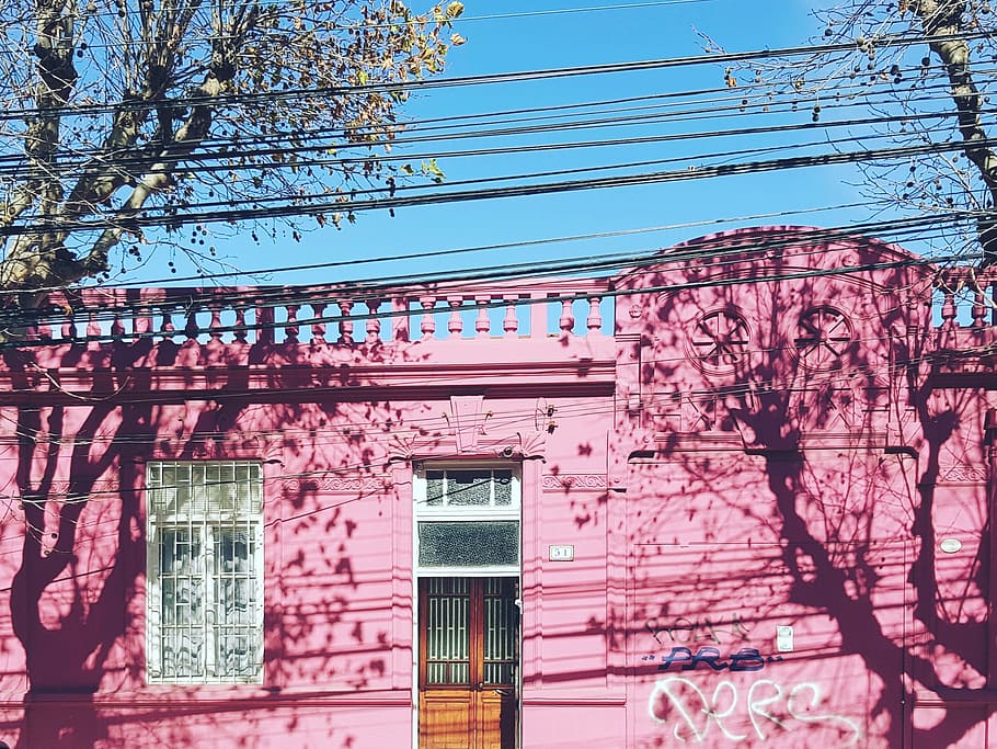 pink house, pink concrete structure near tree, building Exterior HD wallpaper