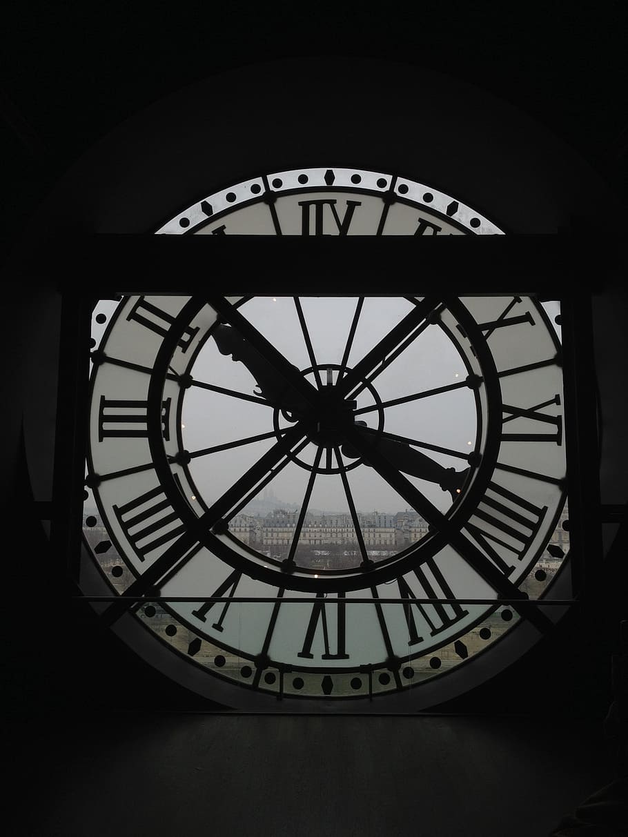 silhouette of clock, paris, museum, orsay, architecture, contrast HD wallpaper