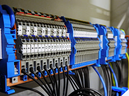 gray and blue machine, switchgear, control cabinet, electro distributor HD wallpaper
