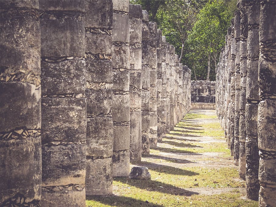 Mexico, Temple, Pillars, aztects, in a row, day, no people HD wallpaper