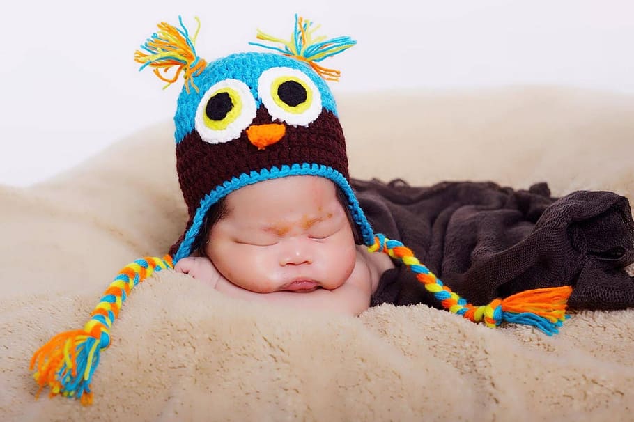 baby wearing critter cap, Thai, Baby, Boy, Hat, Infant, Owl, funny