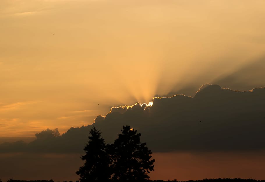 Sky, Clouds, Evening, Sunset, evening sky, orange, mood, afterglow HD wallpaper