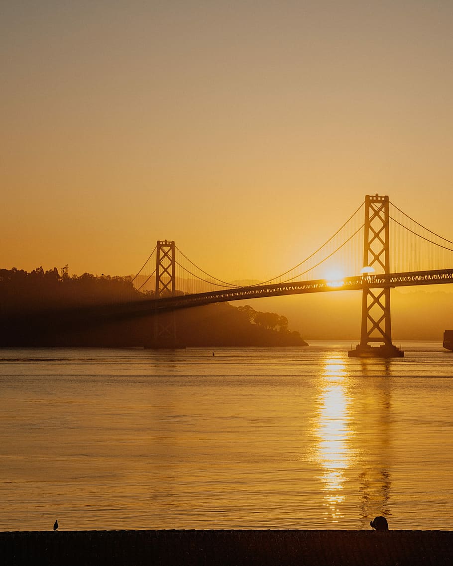 Golden Gate Bridge, California, bridge during yellow sunset, best california spot, HD wallpaper
