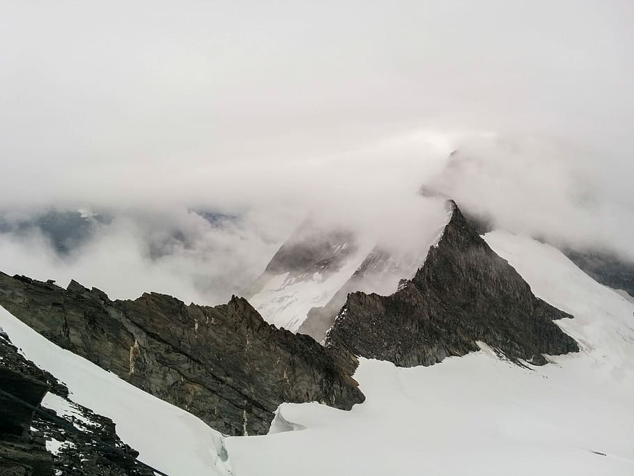 black and white mountains, mountain covering snow, mountain ridge HD wallpaper