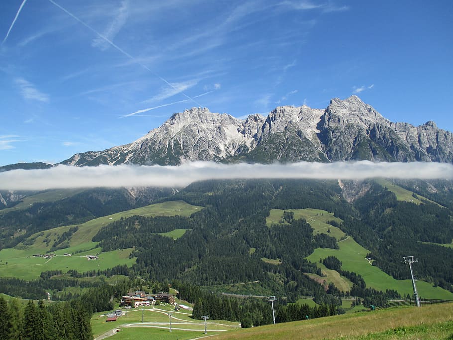 mountain, fog, clouds, scenics - nature, beauty in nature, environment HD wallpaper