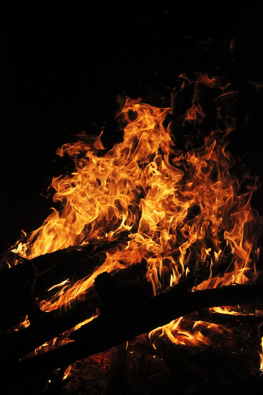 flame, sparks, the bonfire, night, wood, fire - Natural Phenomenon HD wallpaper