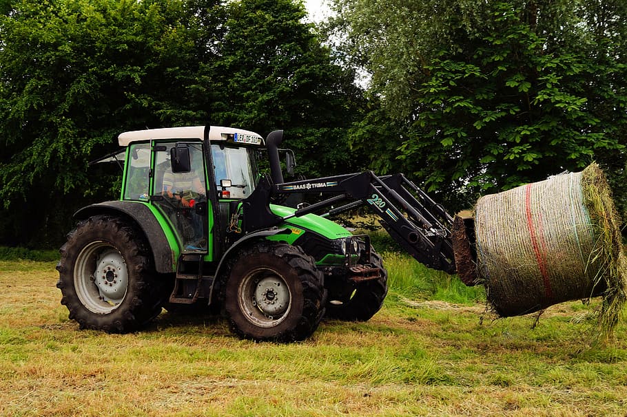 tractors, front loader, hay, collect bales, pet food, transportation