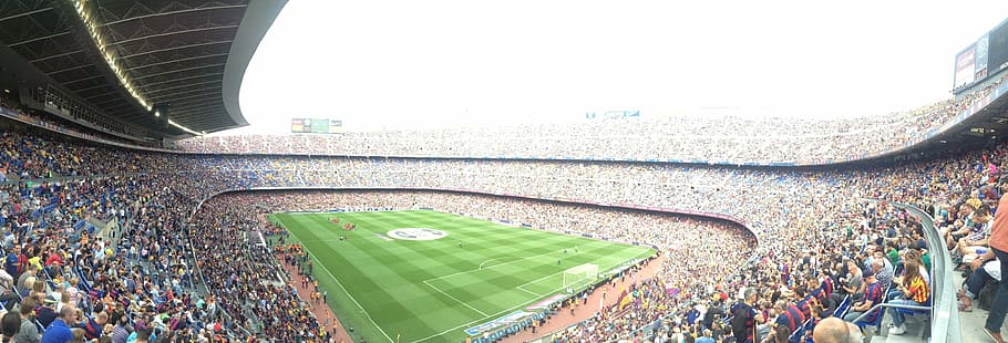 football pitch during daytime, more than a club, stadium, camp nou, HD wallpaper