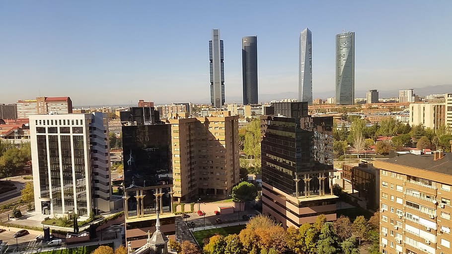 offices, building, skyscraper, city, architecture, madrid, urban HD wallpaper