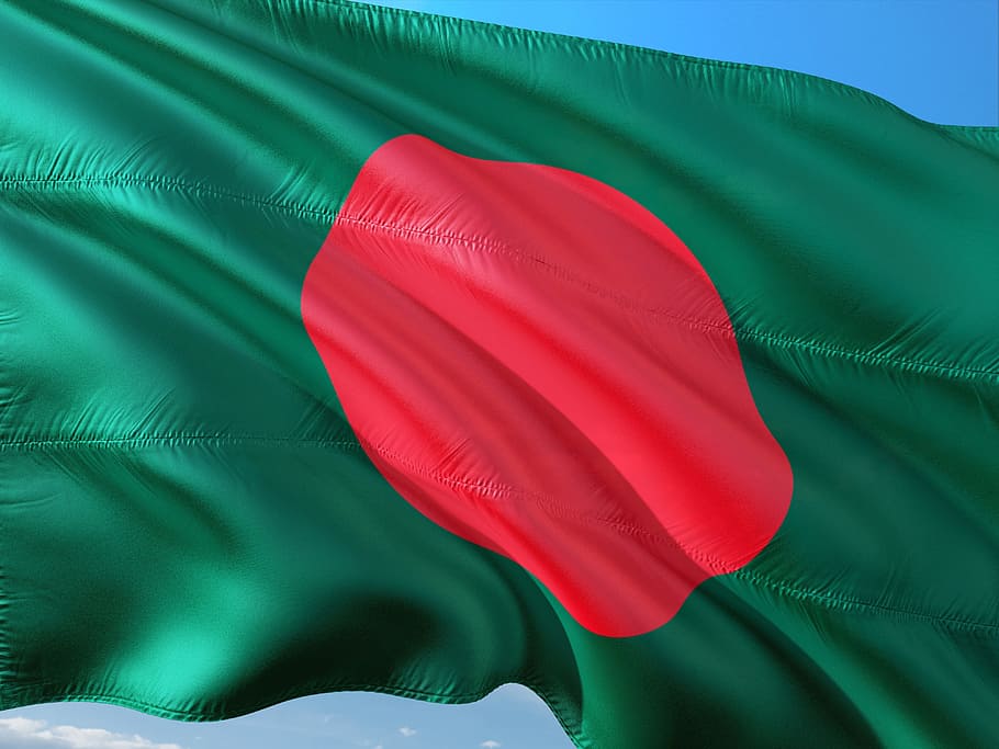 green and red flag, international, bangladesh, green color, textile