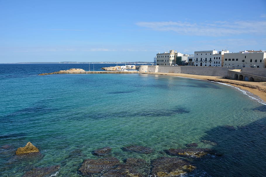 italy, pouilles, gallipoli, water, sea, sky, architecture, built structure, HD wallpaper