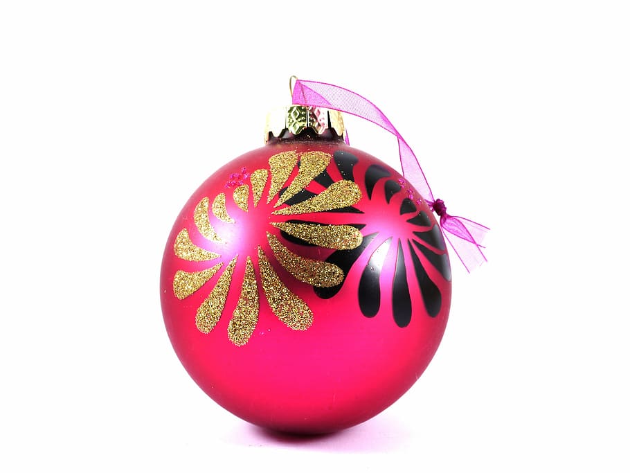 pink and black glitter bauble, christmas ornament, merry christmas, HD wallpaper