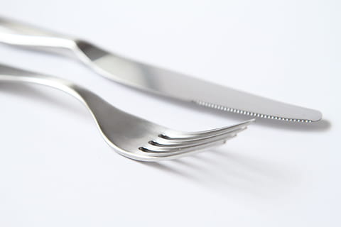 gray stainless steel fork and bread knife, silverware, table knife HD wallpaper
