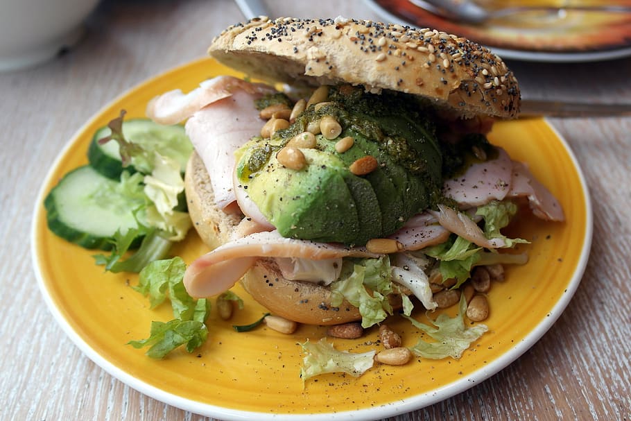 bagel, avocado, food, salad, healthy, sandwich, lean, nutrition