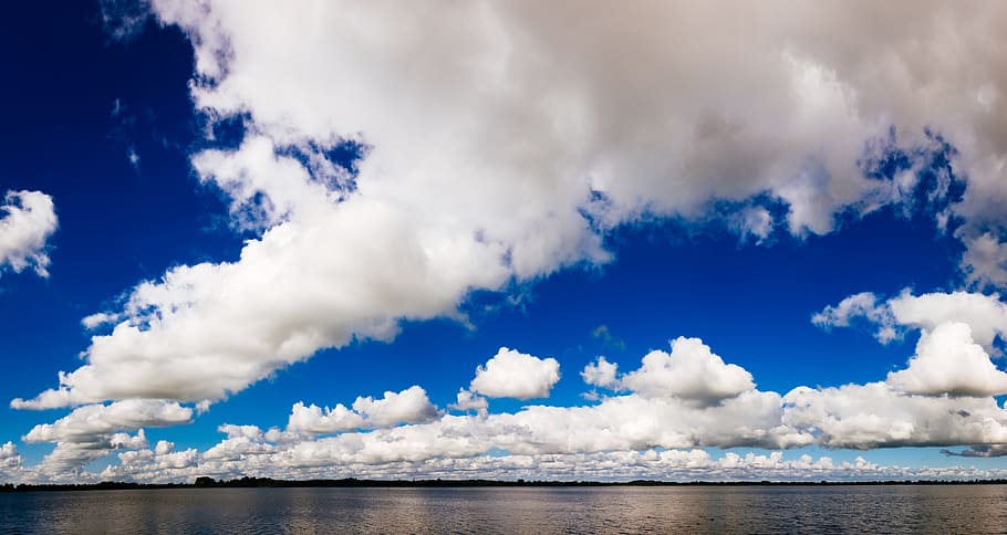 blue, sky, clouds, lake, cloud - sky, water, sea, environment HD wallpaper