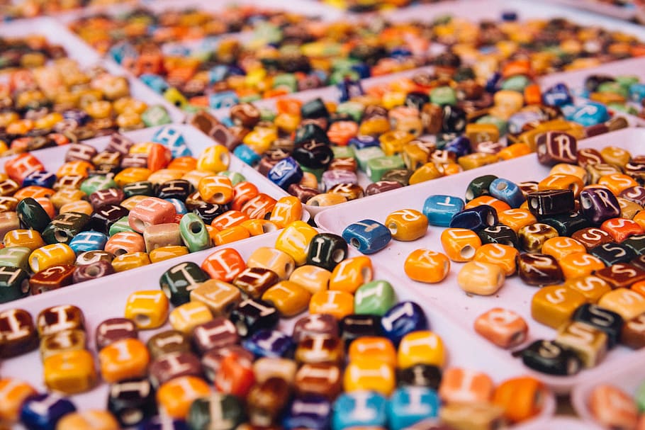 arts, crafts, beads, orange, blue, letters, assorted, large group of objects HD wallpaper