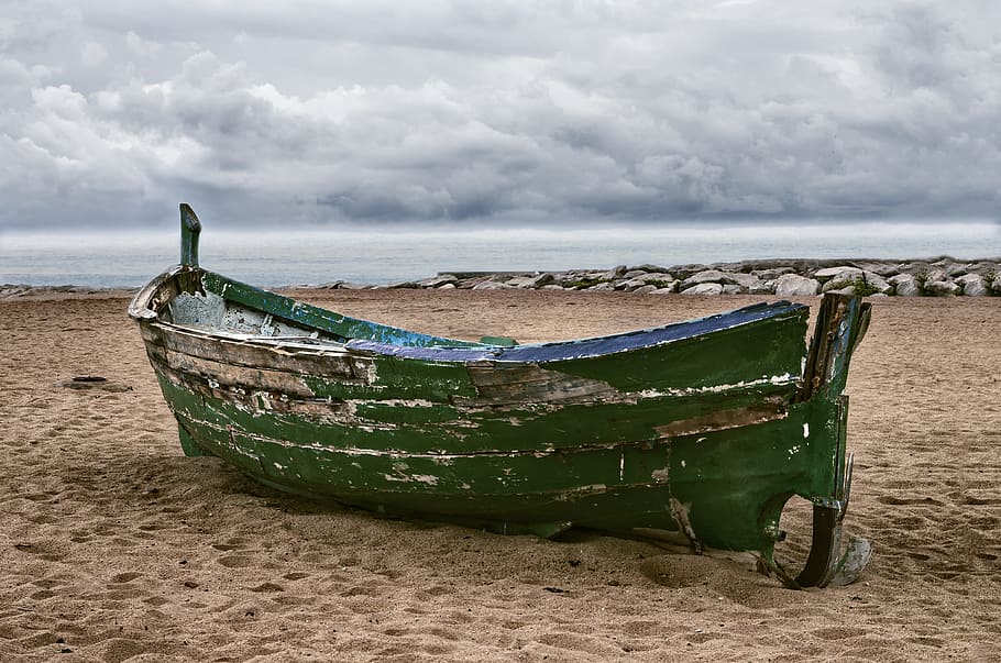 barca, beach, clouds, land, water, sea, nautical vessel, mode of transportation HD wallpaper