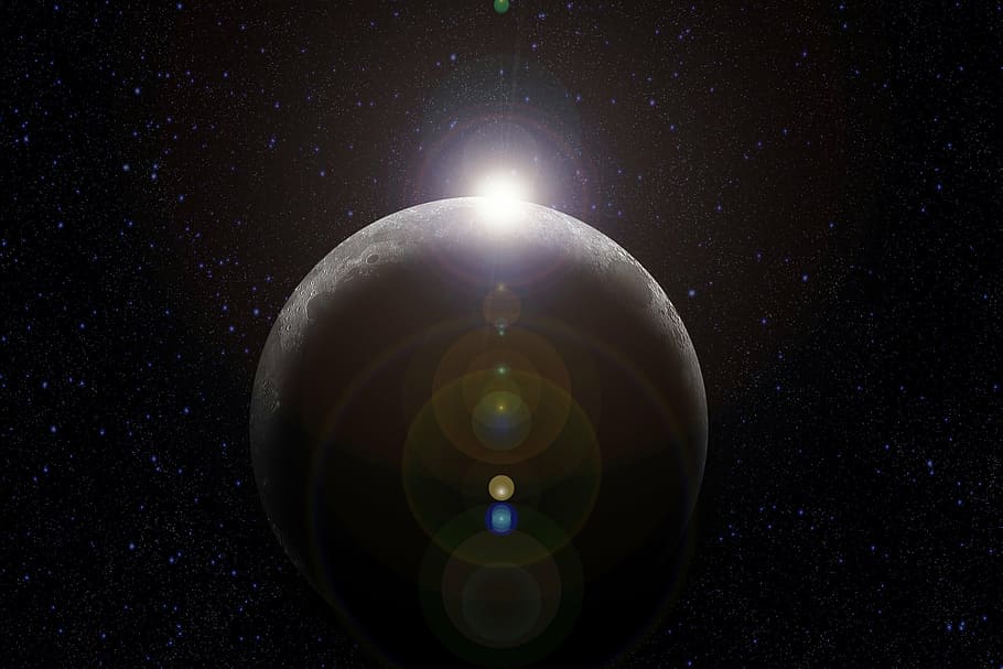 moon beside sun light illustration, space, universe, planet HD wallpaper