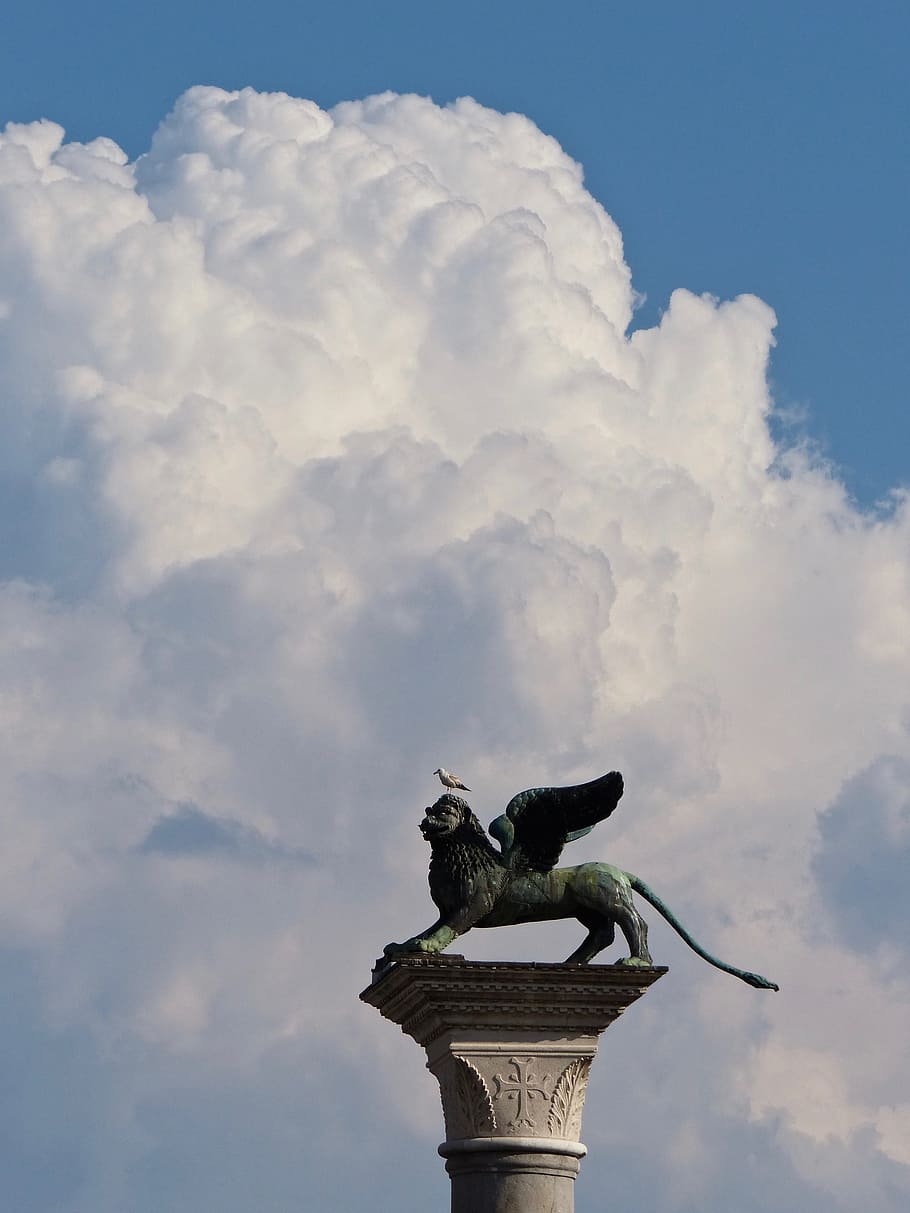venice, lion, cloud, cloud - sky, representation, sculpture HD wallpaper