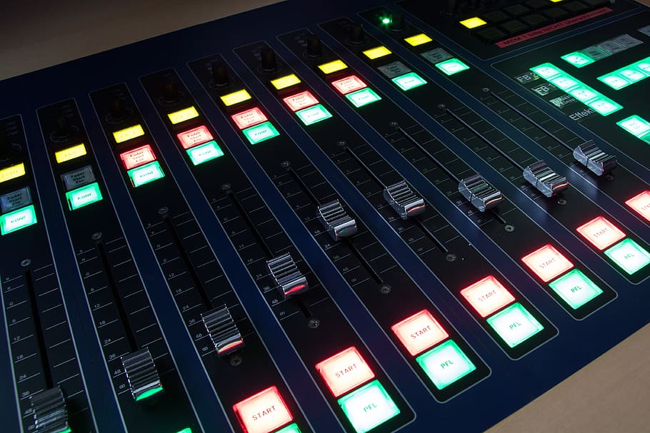 closeup photo of black and blue mixing console, mixer, controller HD wallpaper