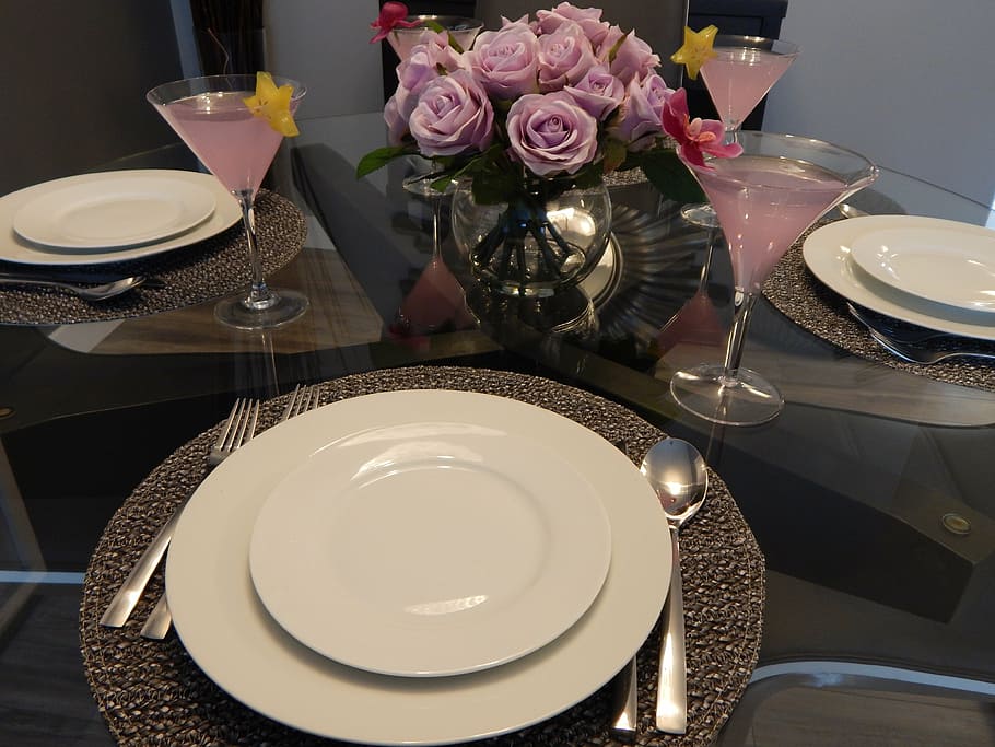 white dinnerware set on table, dining, plates, tableware, eating HD wallpaper
