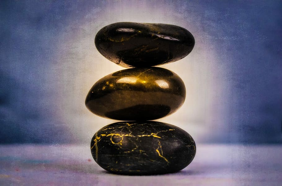 black stack stone painting, art, zen, white, spa, rock, plant HD wallpaper