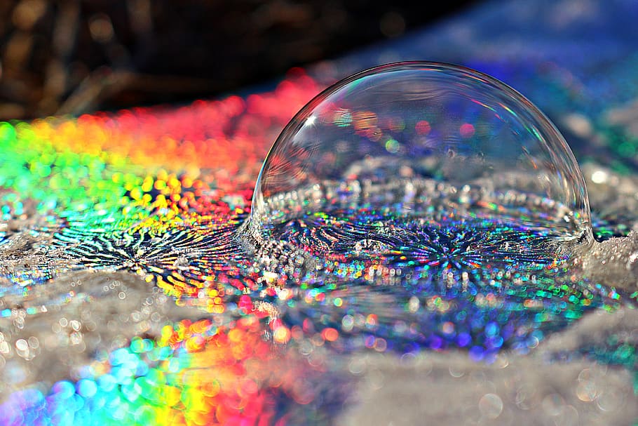 ice bubble, soap bubble, rainbow, colorful, frost bubble, ze
