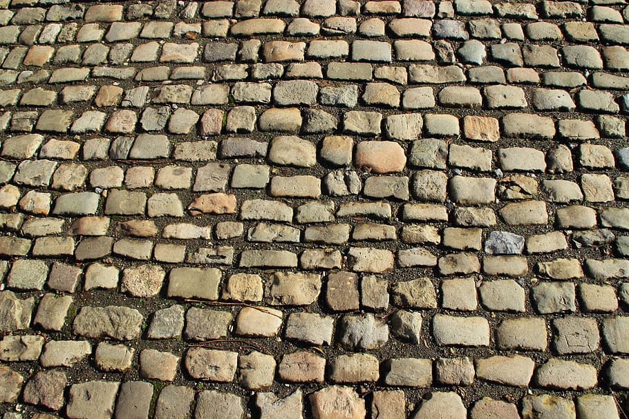 gray concrete bricks, cobblestones, away, patch, paving stones HD wallpaper