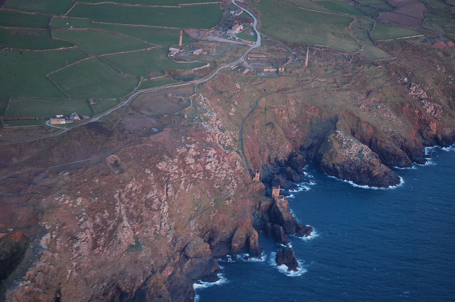Aerial View, Mines, Cornwall, Botallack, mining, cornish, path HD wallpaper