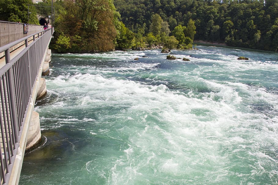 rhine falls, waterfall, river, water mass, foaming, roaring, HD wallpaper