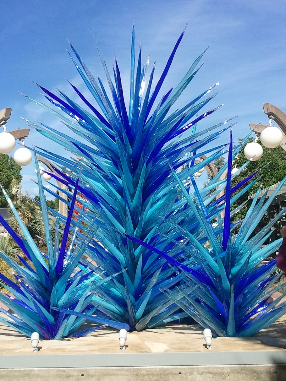 art, blue, glass, tree, no people, day, multi colored, nature HD wallpaper