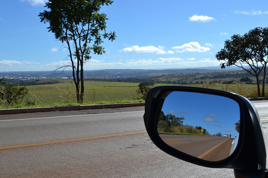car, road, cerrado, path, asphalt, rearview, highway, lane HD wallpaper