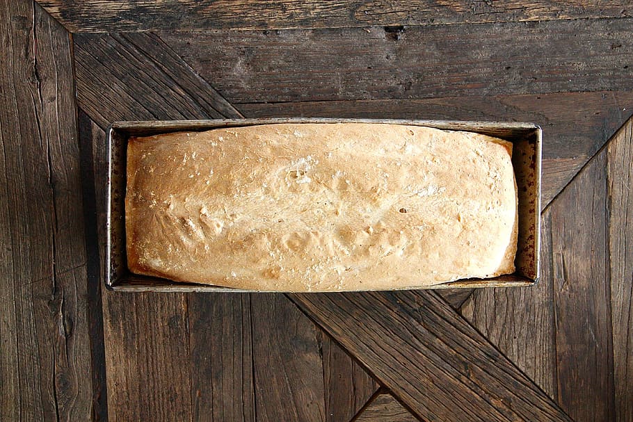 close up photo of baked bread with tin case, shape, buns, wood - material HD wallpaper