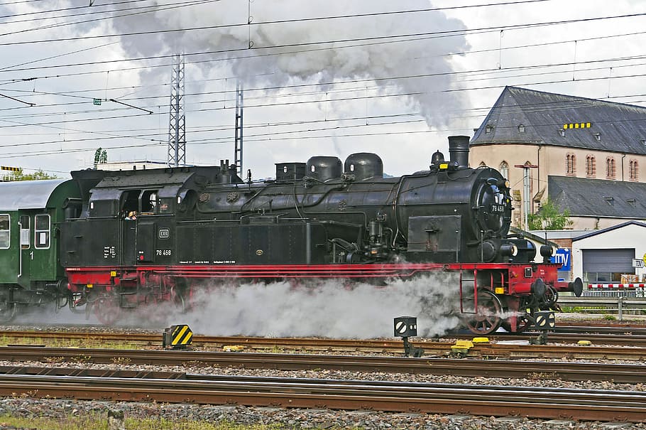 steam locomotive, exit, full steam, cylinder steam, tank locomotive, HD wallpaper