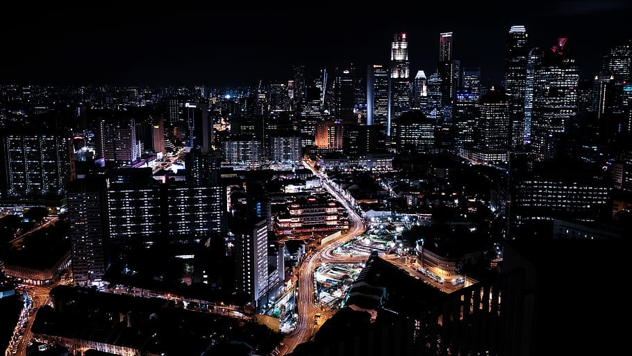aerial photo of city, aerial photography of city at night, lights HD wallpaper