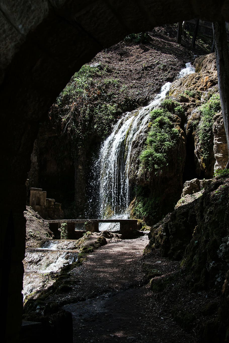 park, trees, waterfall, bach, garden, generously, gradient HD wallpaper