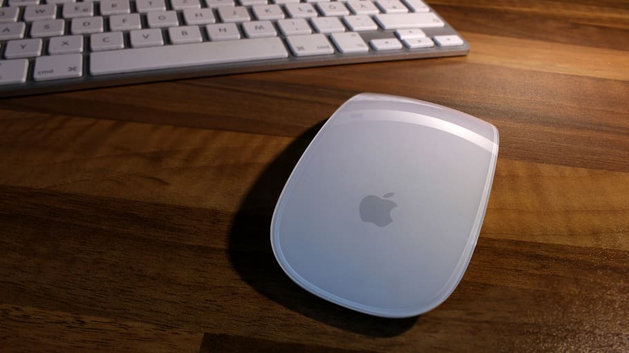 Apple, Magic, Mouse, Computer, technology, table, wood - material HD wallpaper